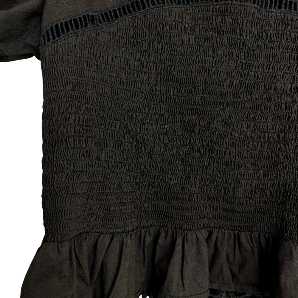 Anthropologie Farm Rio Smocked Blouse Size Medium Black Lace Victorian Gothic - Picture 4 of 16